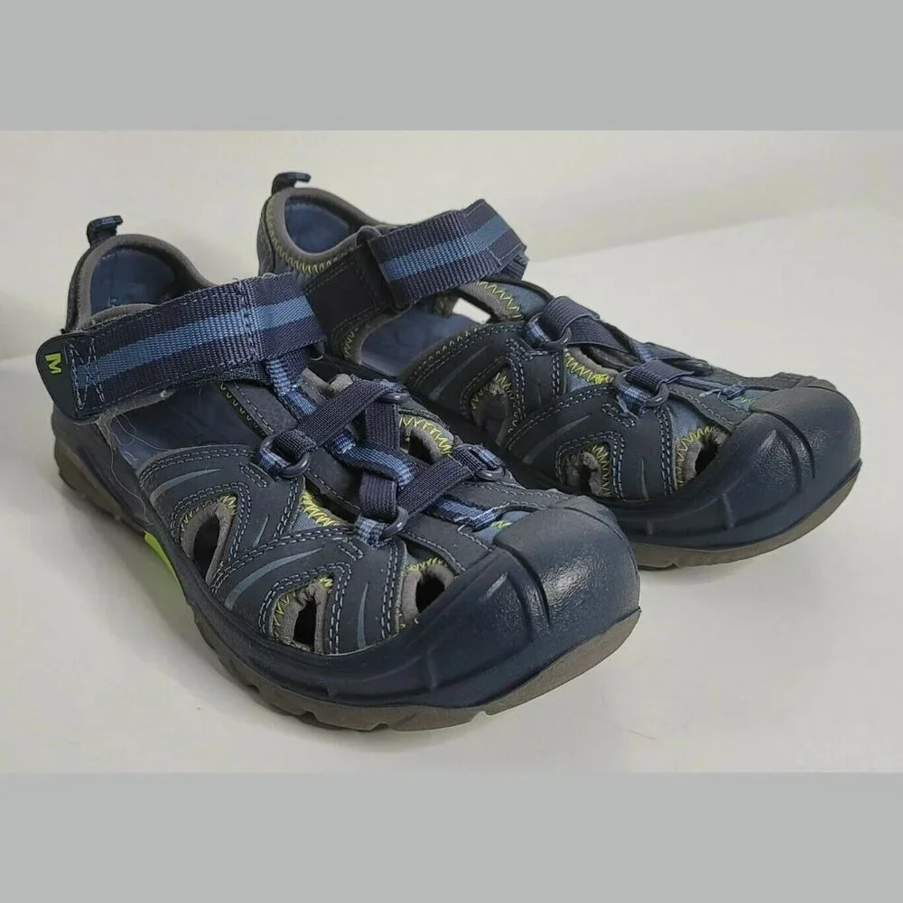 MERRELL Youth Boys Kids Hiking Waterproof Water Shoes Sandals 4 Blue Hydro Green